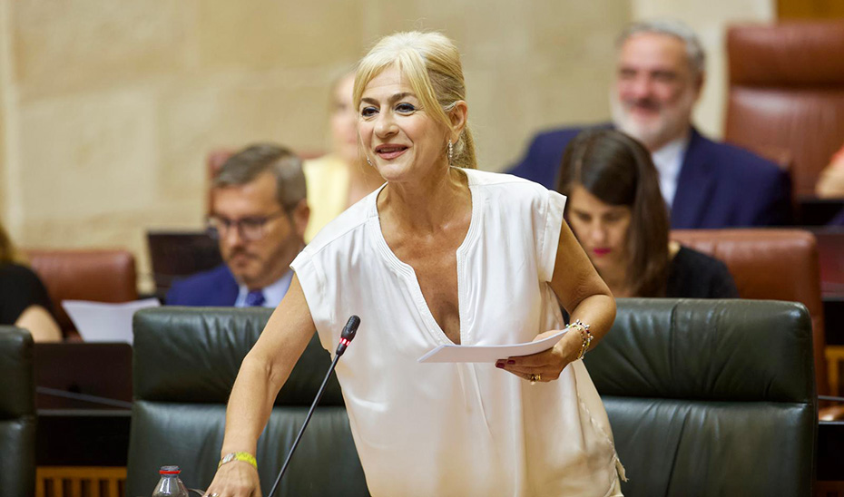La consejera de Desarrollo Educativo y Formación Profesional, Patricia del Pozo, en el Parlamento andaluz.